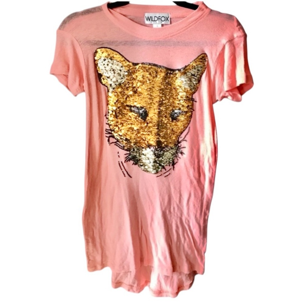 Wildfox Couture coral pink cougar wildcat sequin knit tunic tee -S